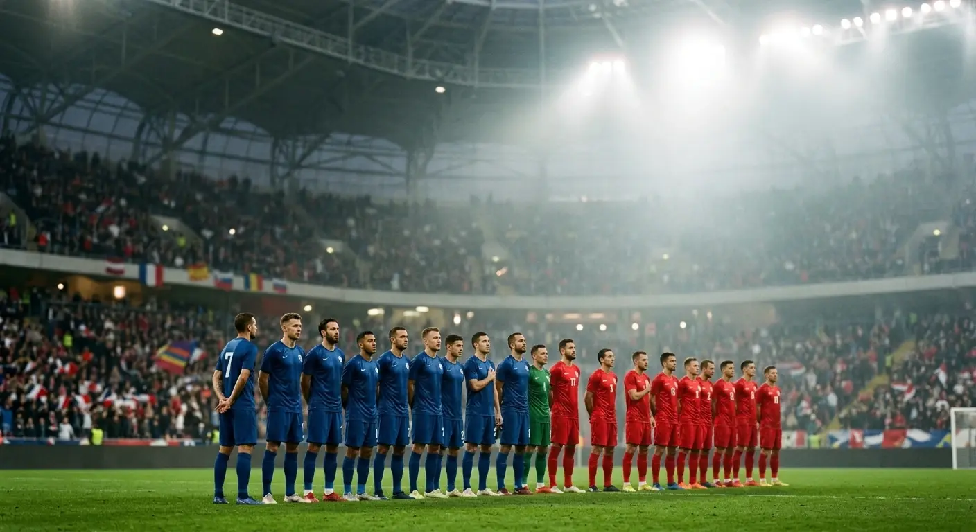 France and Spain players facing off under stadium lights before a World Cup semi-final