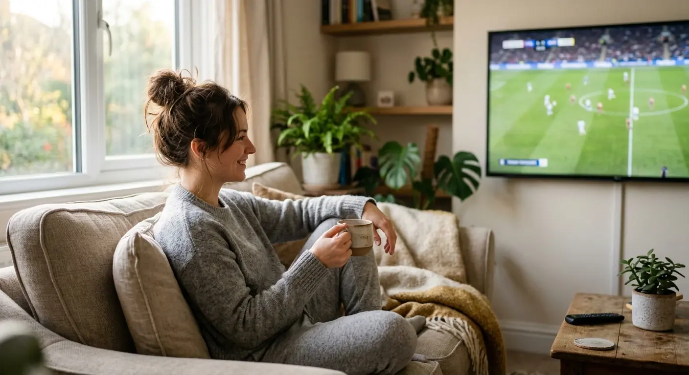 A New Zealand fan watching the World Cup semi-finals on TV with morning coffee