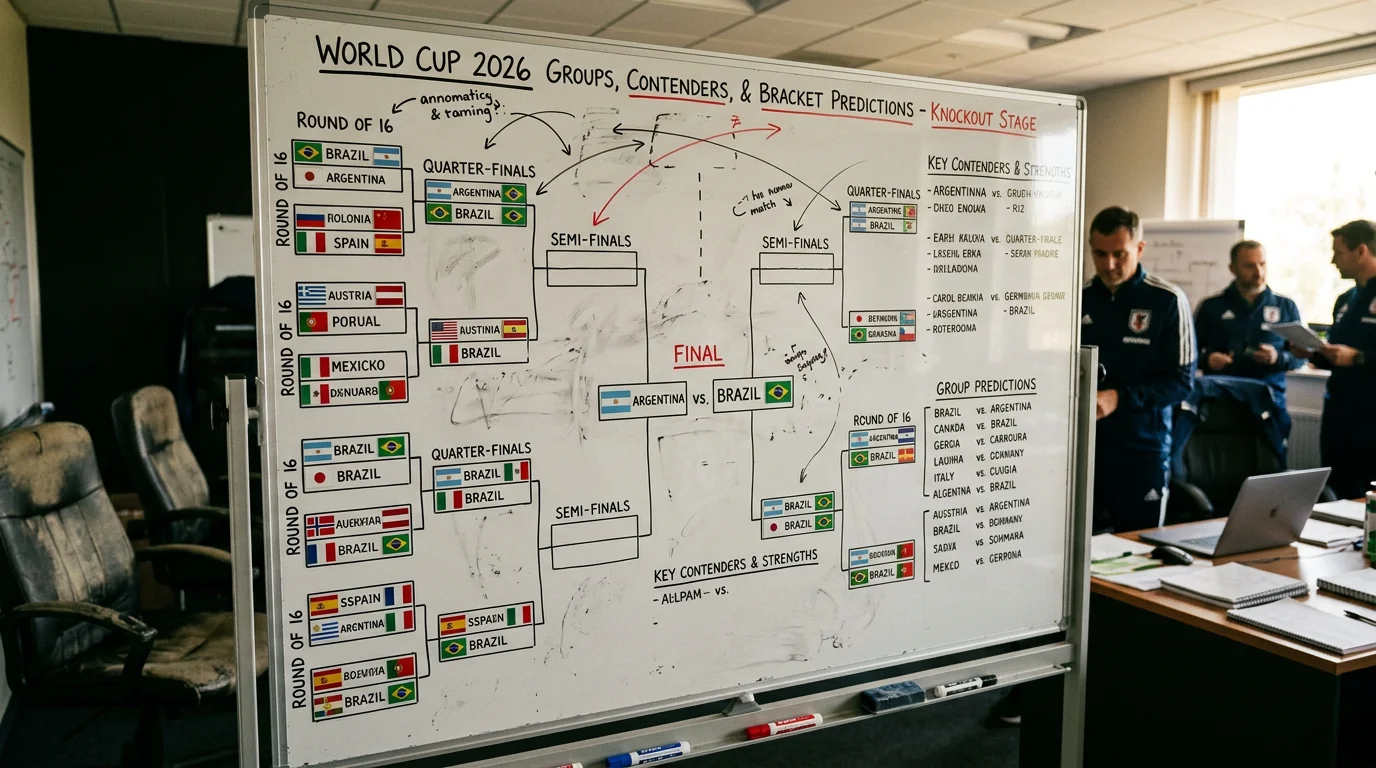 Groups I through L featuring tournament favourites with projected knockout bracket positions