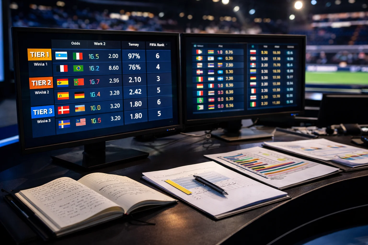 Visual tier breakdown of World Cup 2026 favourites showing teams grouped by odds range from top contenders to longshots